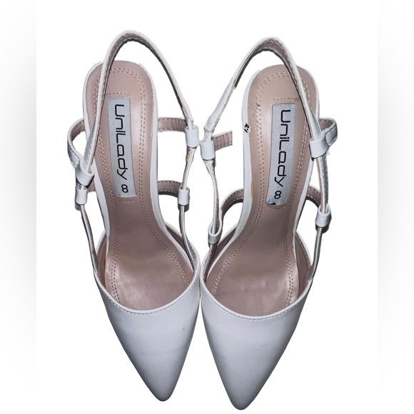 Size 8 White Leather stilettos pointed toe strappy sling back stilettos - Picture 2 of 9